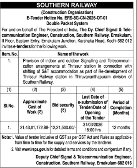 E- Tender Notice  - Southern Railway